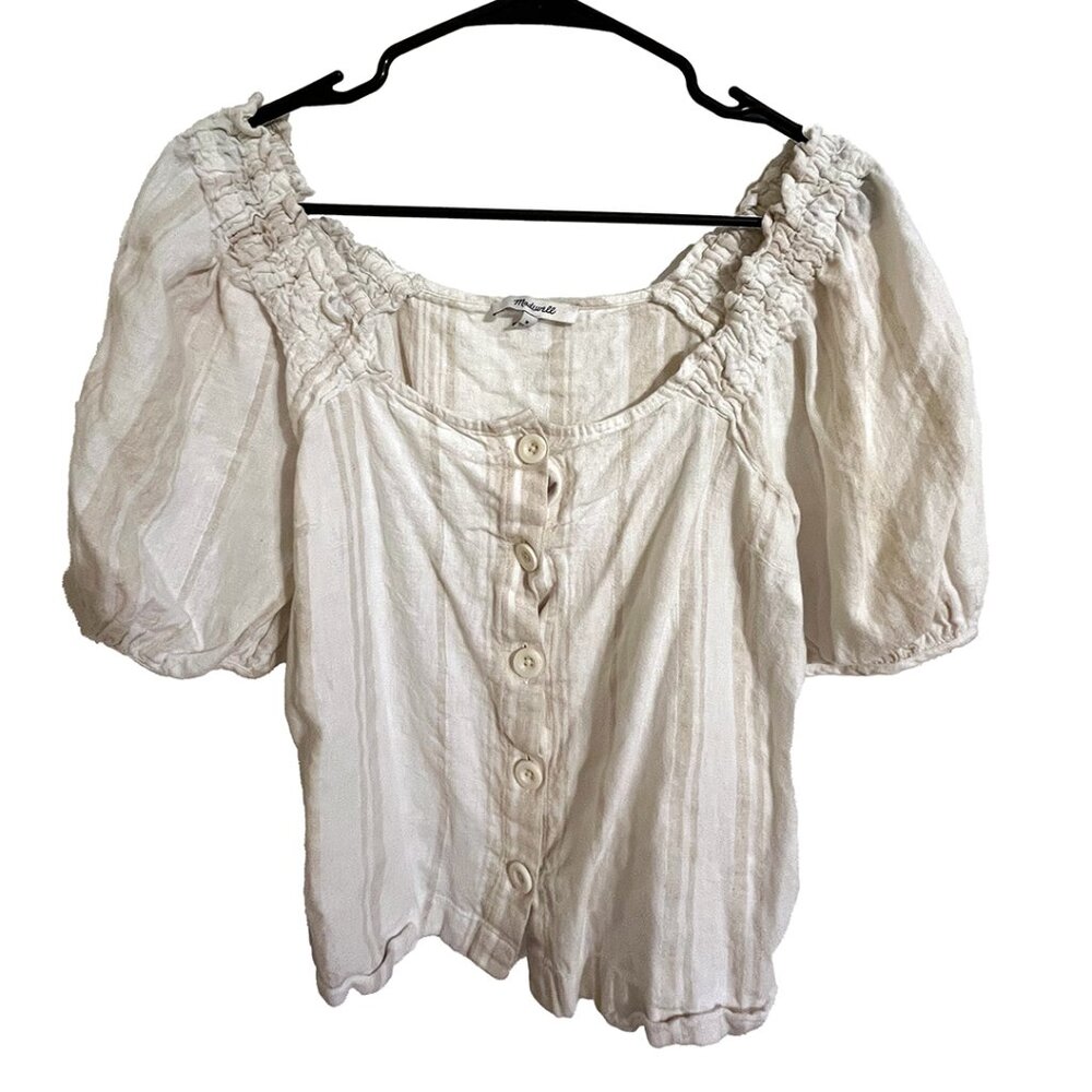 Madewell Linen-Blend Square-Neck Button-Front Top